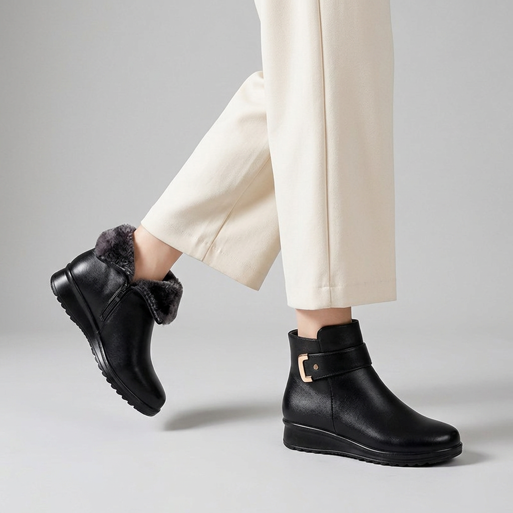 Nordica boots worn mid stride in studio