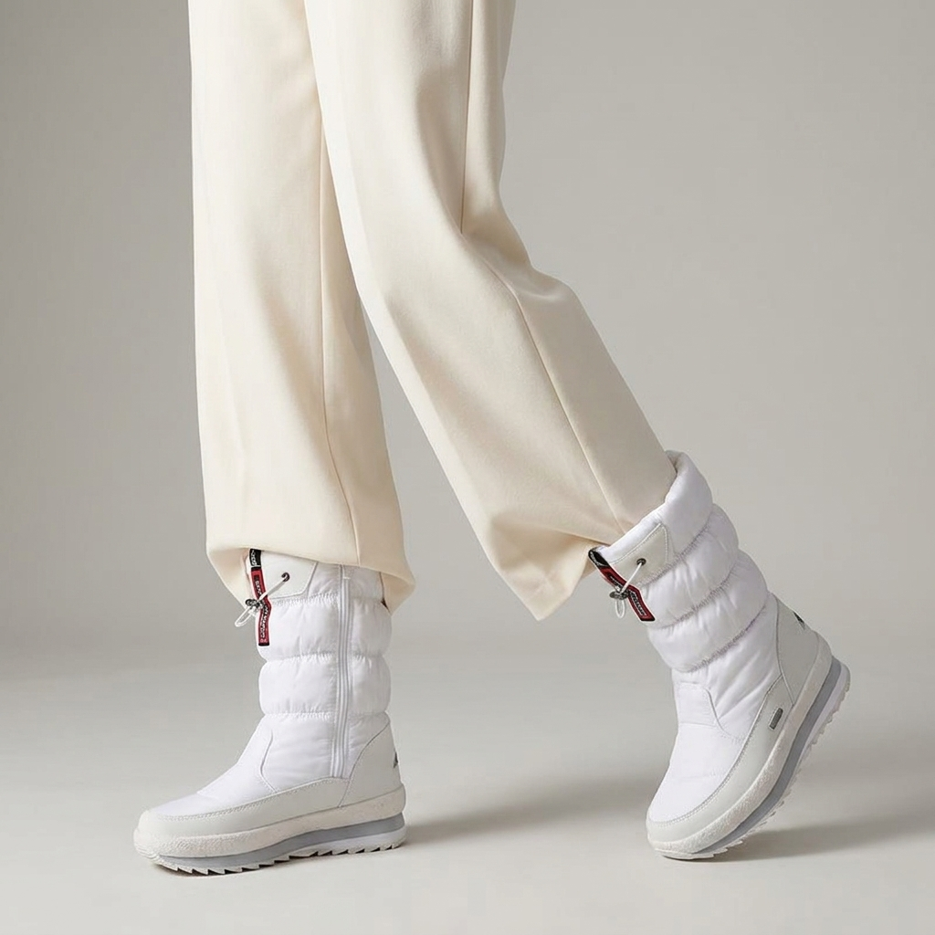 Velora boots worn mid stride in studio